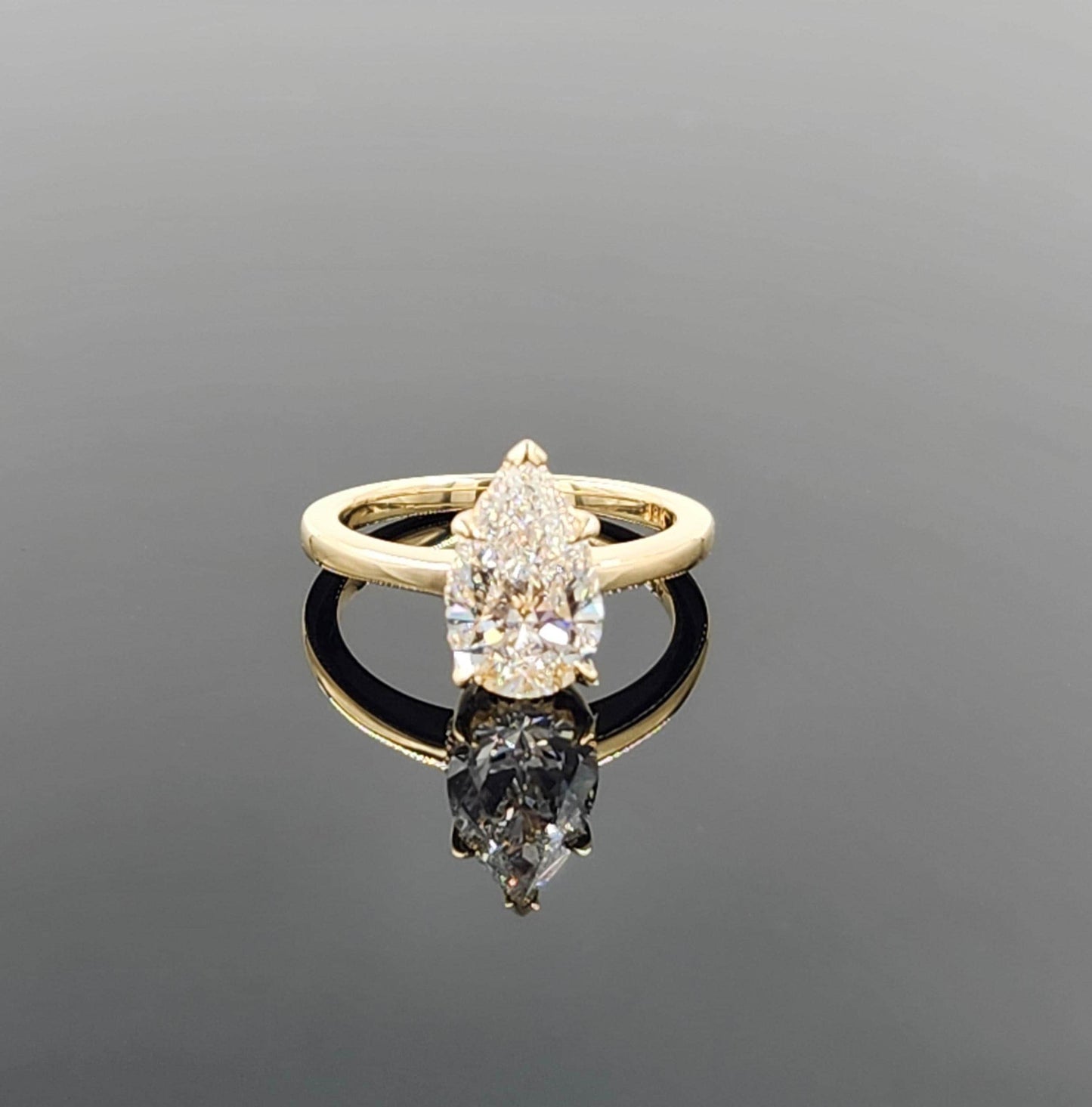 Pear Diamond Engagement Ring - 14K,18K Gold Hidden Halo Diamond Ring -Anniversary gift