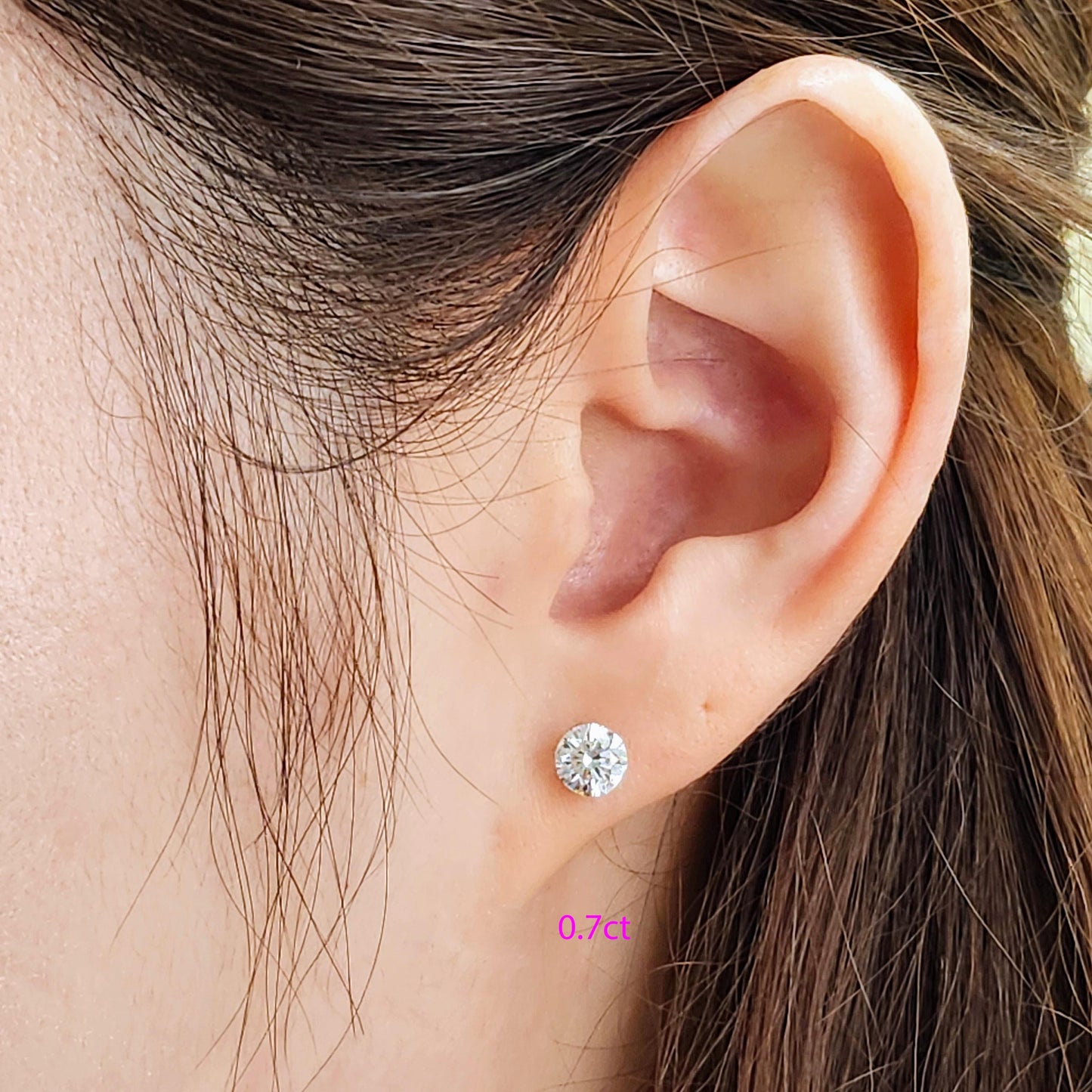14K Gold Round Diamond Solitaire Earrings, Invisible Set (0.3-1ct)Diamond Stud Earring - Anniversary gift