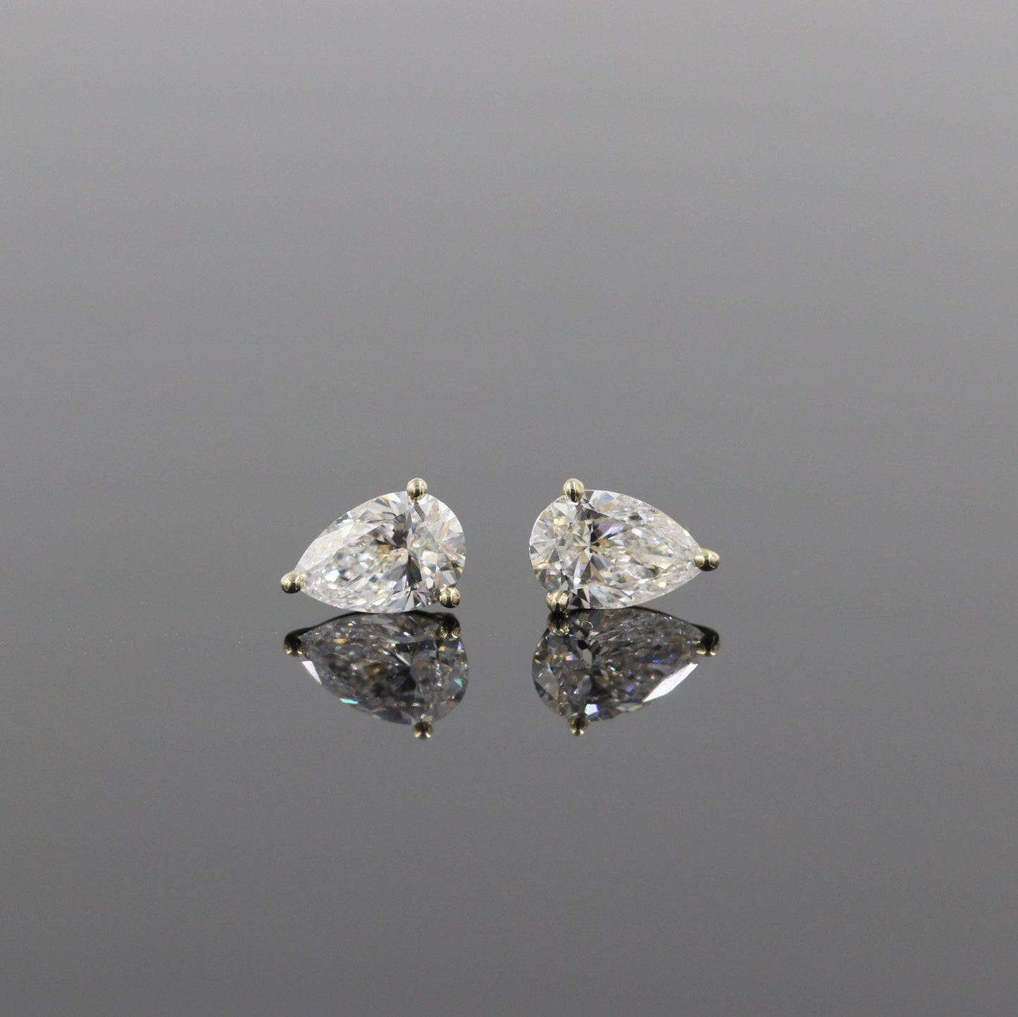14K Gold Pear Diamond Stud Earrings: Solitaire Prong Setting Stud Earring- Anniversary gift