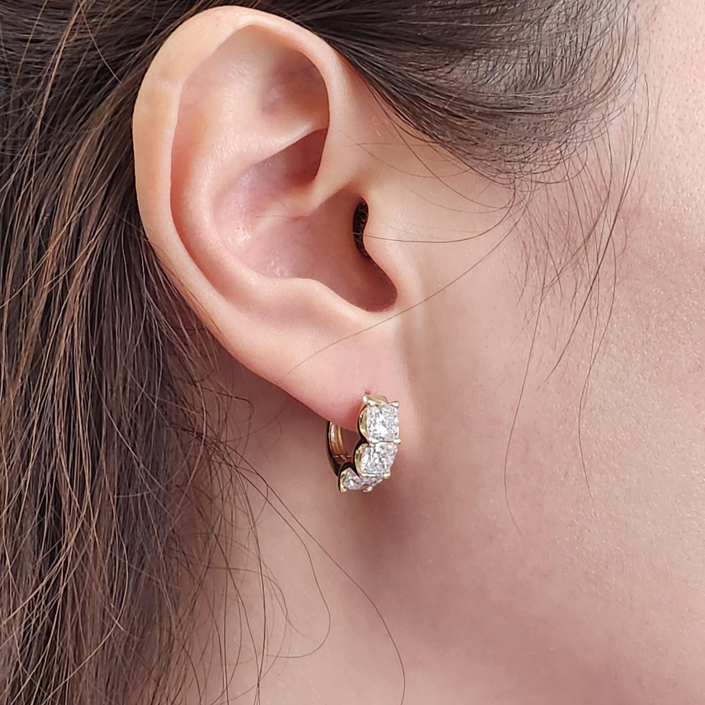 Cushion Cut Diamond Huggie Earrings: 14k Gold U-Shape Set Diamond Earring - Anniversary gift