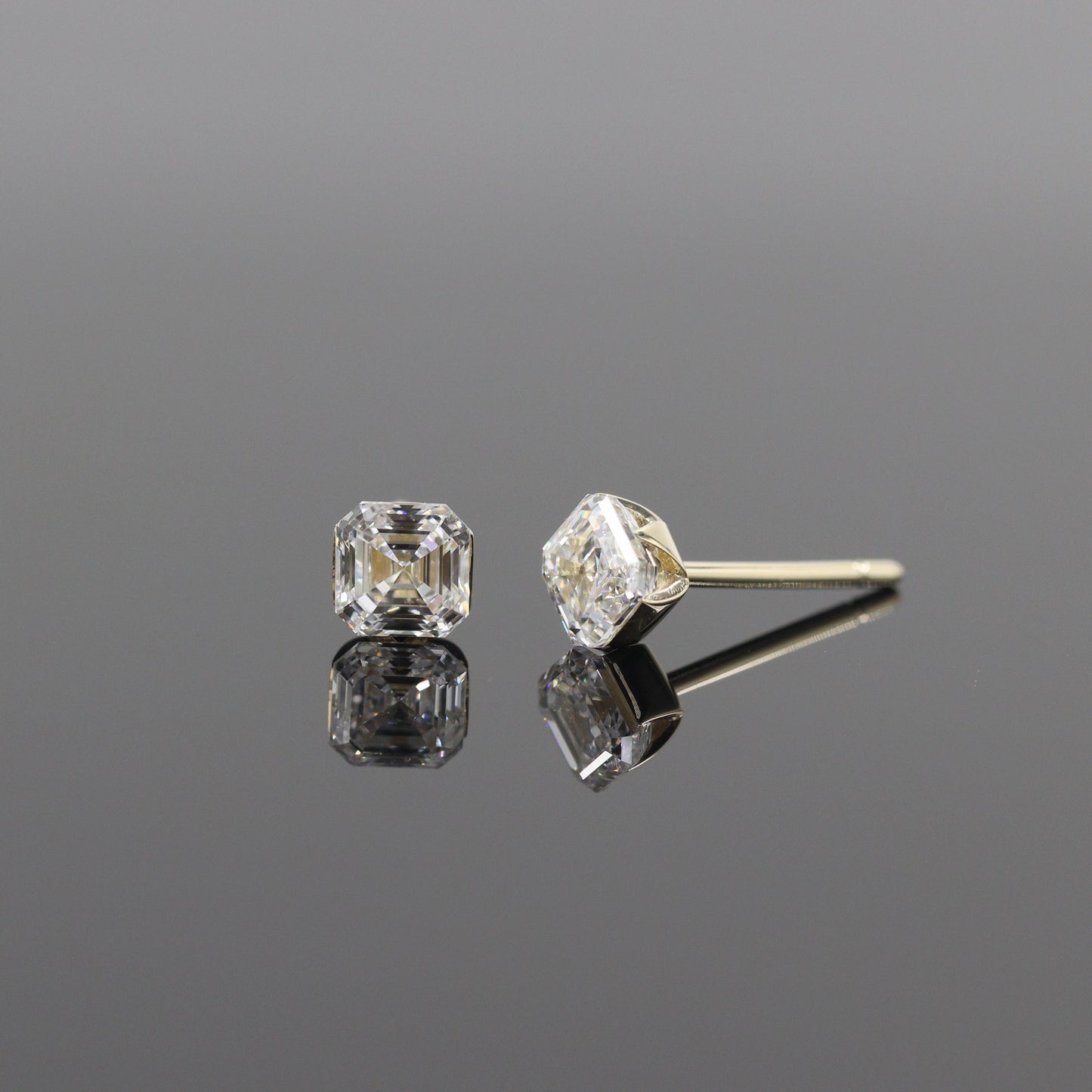 Asscher Cut Diamond Solitaire Earrings: 14K Gold Invisible Setting Stud Earring / Anniversary gift