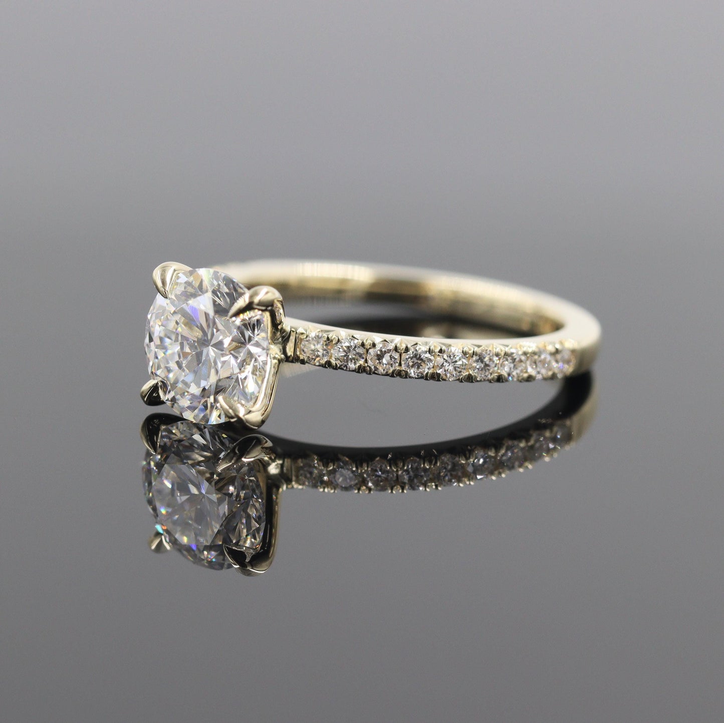 2ct Round Diamond Engagement Ring: 14K Gold French Pave Diamond 4 Prong Ring - Anniversary gift