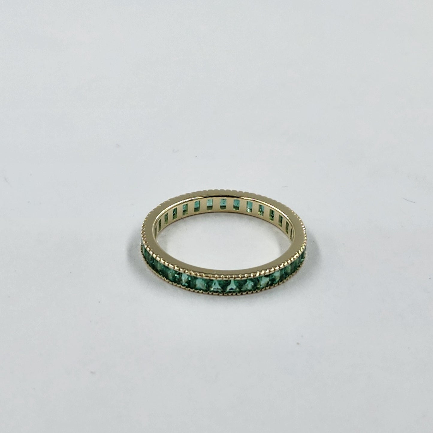 Emerald Eternity Ring, 18K Gold Princess Cut Green Gemstone Band