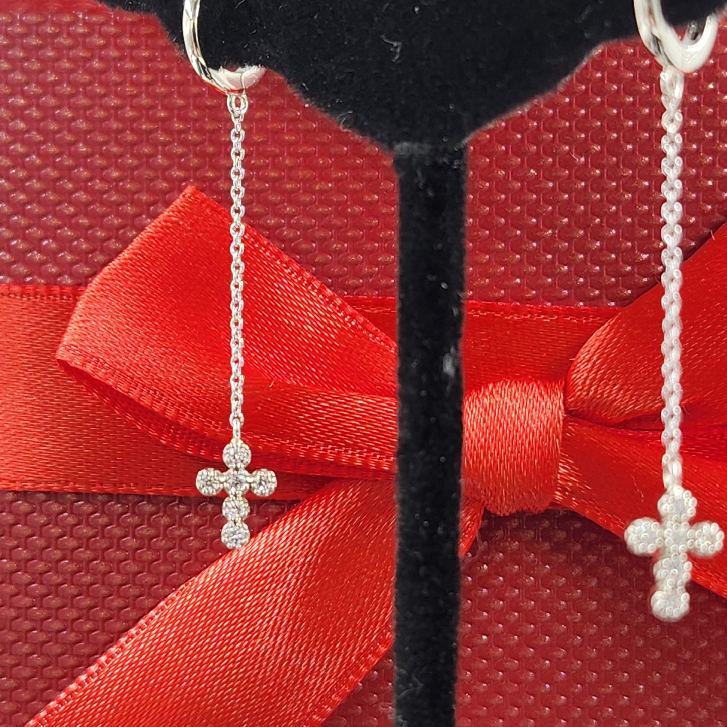 Natural Diamond Small Cross Charm with Gold Hoop Earring/14K gold Diameter 8.8mm Hoop Earring/Hoop Dangle Earrings/Anniversary gift