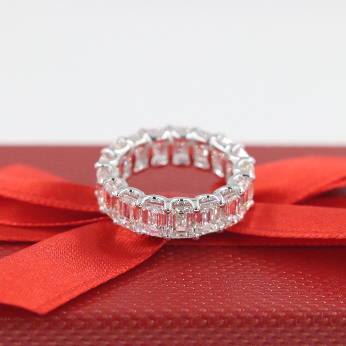 GIA Certified 8.6ct Emerald Cut Natural Diamond Eternity Band - 18K Gold Anniversary Ring