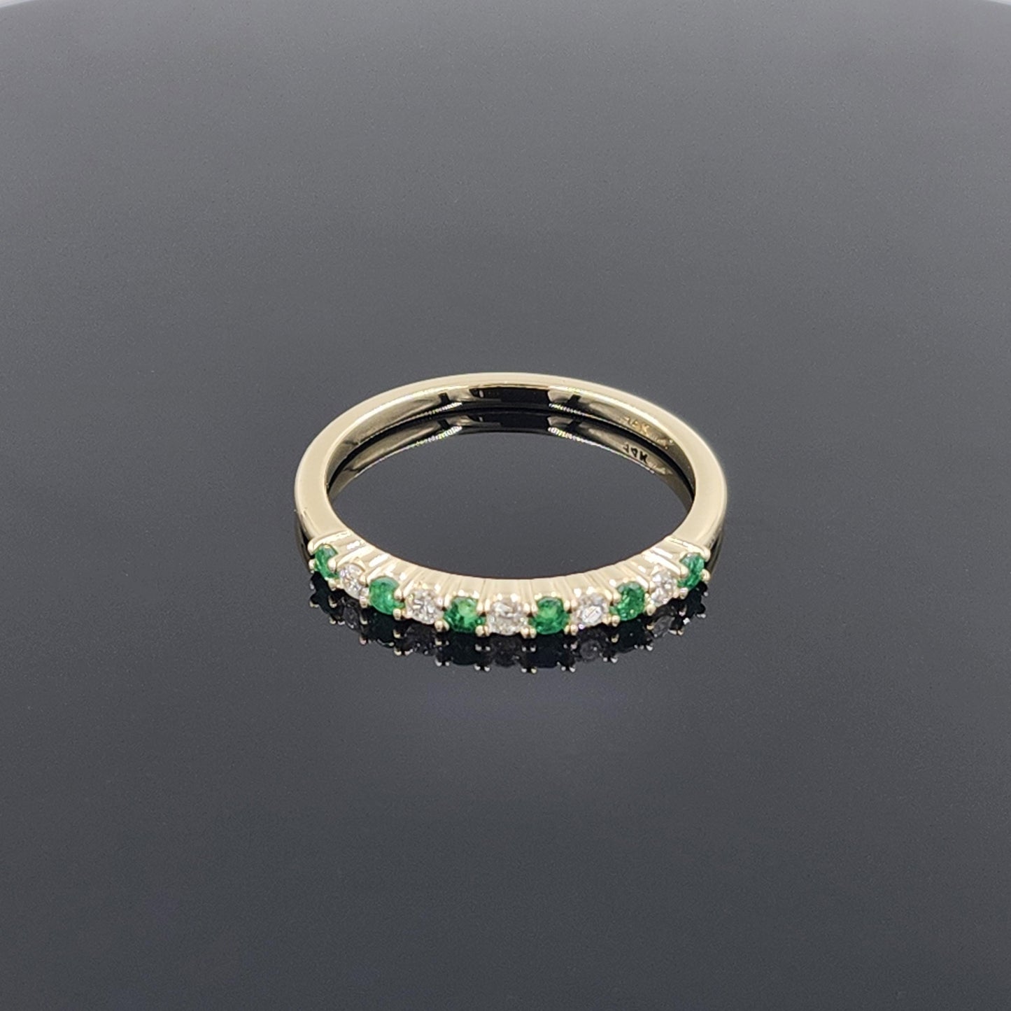 Emerald & Natural Diamond Half Eternity Ring: 14K Gold Stackable Wedding Band- Anniversary Gift