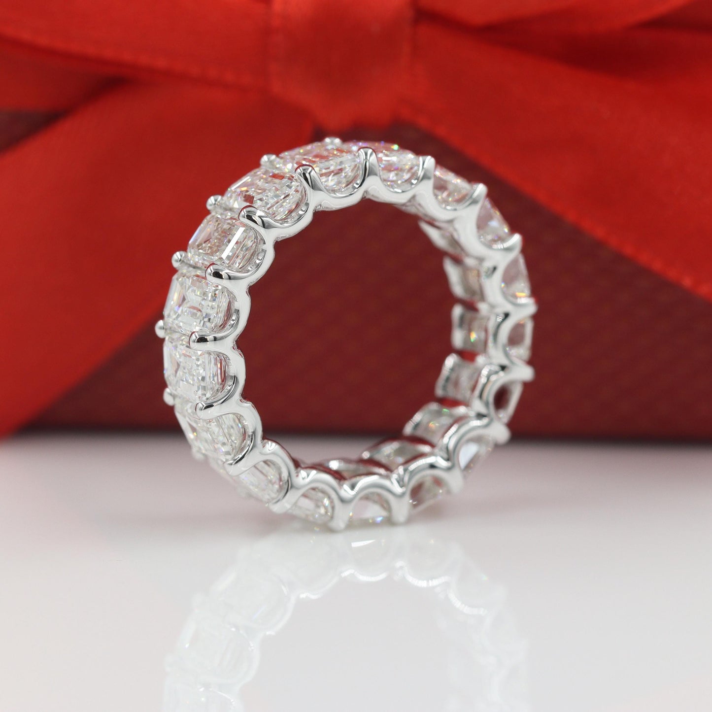 GIA Certified 8.6ct Emerald Cut Natural Diamond Eternity Band - 18K Gold Anniversary Ring