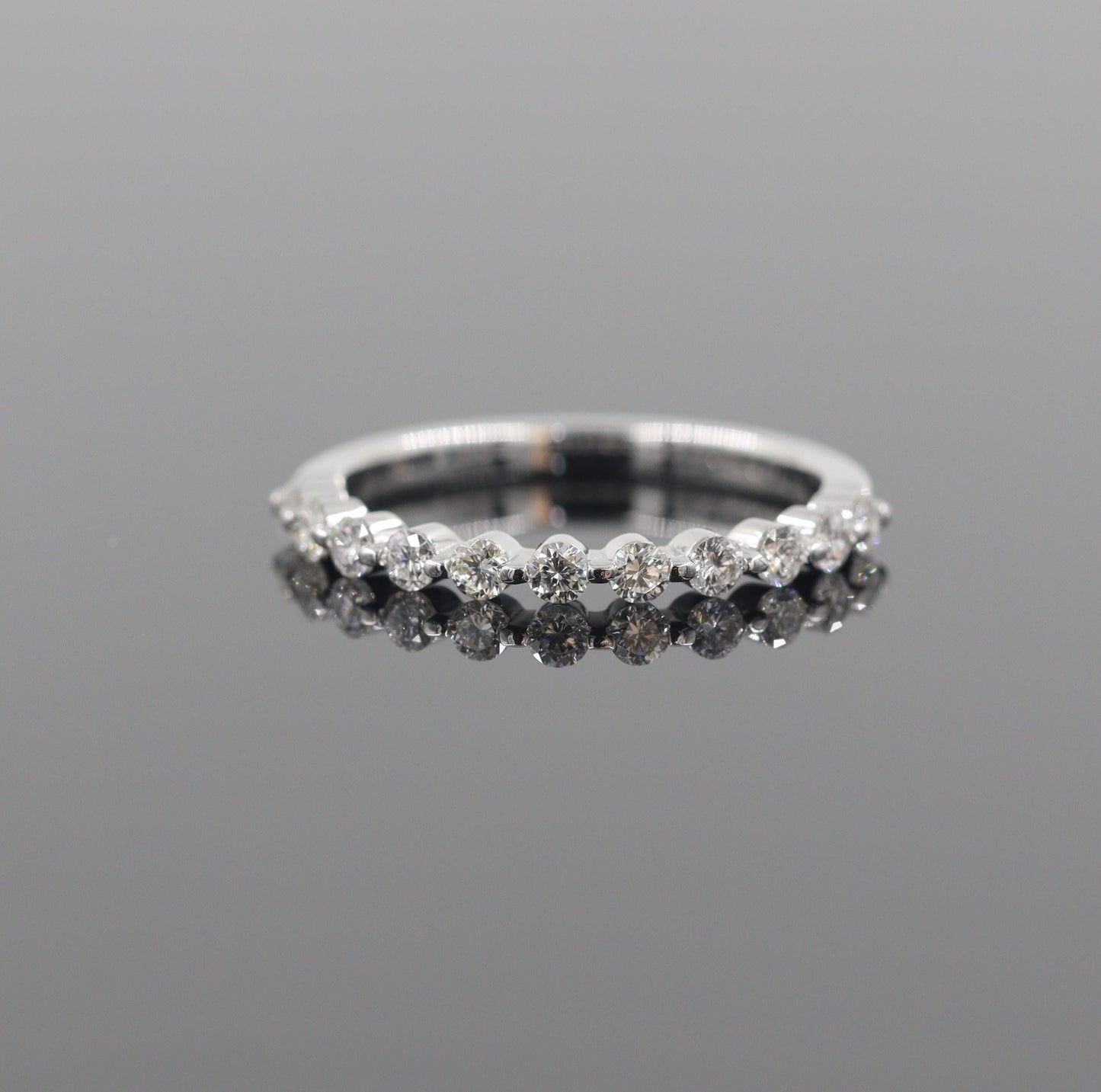 Natural Diamond Half Eternity Wedding Band - 14K Gold Single Prong Ring