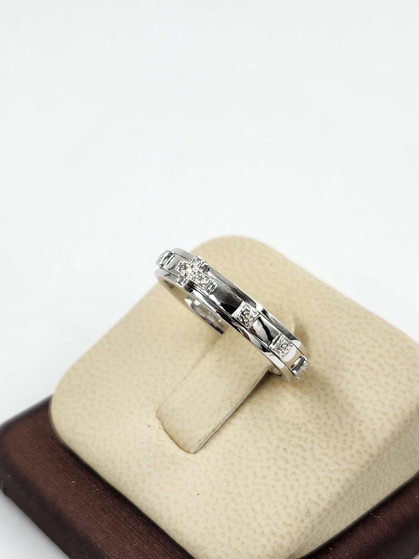 14K Gold Natural Diamond Rosary Ring: Delicate Christian Width 4.5mm Band, Non-Spinning- Anniversary Gift