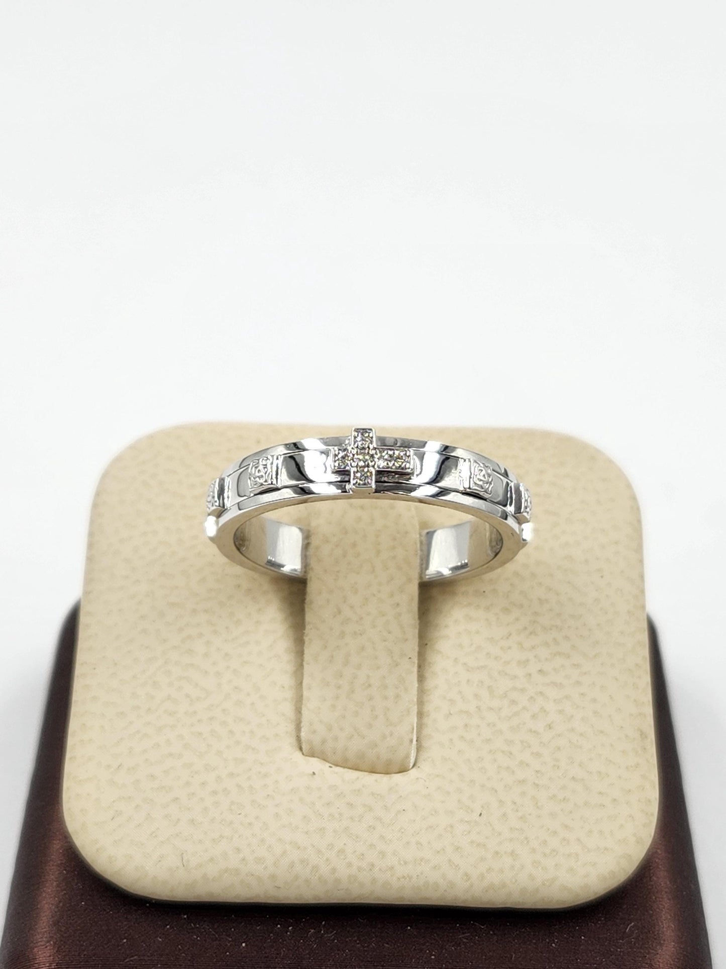 14K Gold Natural Diamond Rosary Ring: Delicate Christian Width 4.5mm Band, Non-Spinning- Anniversary Gift