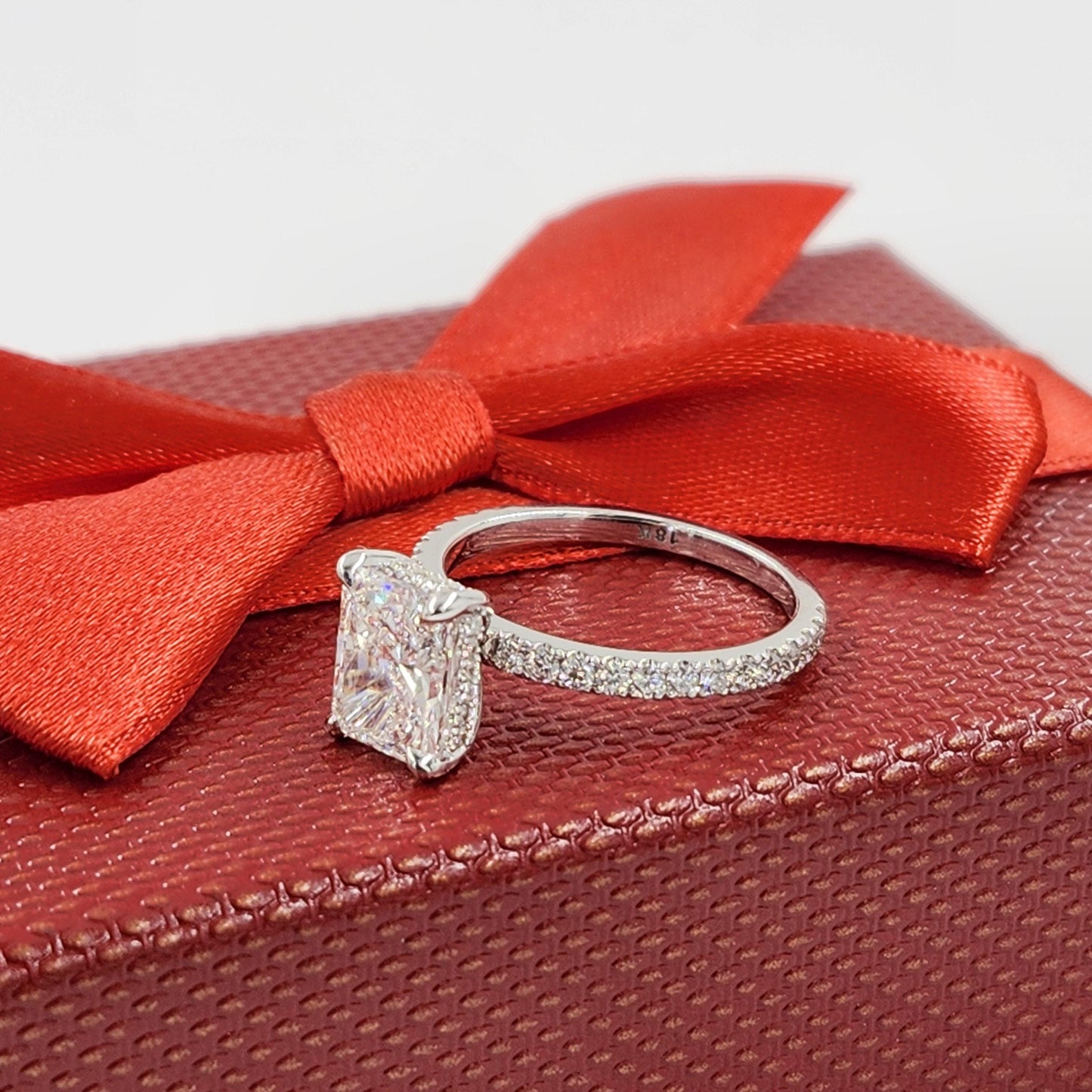 GIA Certified 1.8ct Radiant Cut Natural Diamond Engagement Ring: Platinum, 14K, 18K Gold Stackable Anniversary Ring