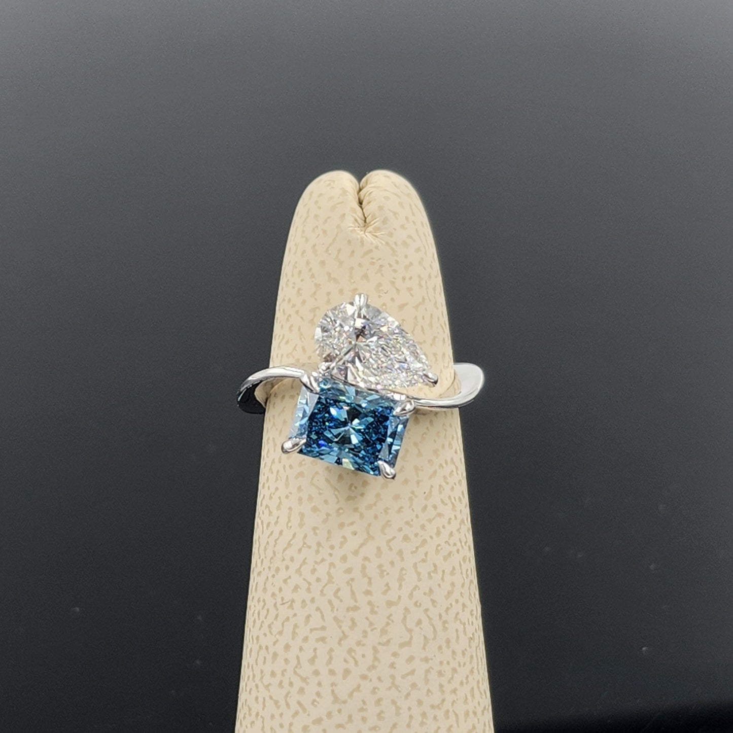 Pear, Radiant Cut Diamond Ring - Two Stones Diamond Ring - Unique Anniversary Ring - Anniversary gift