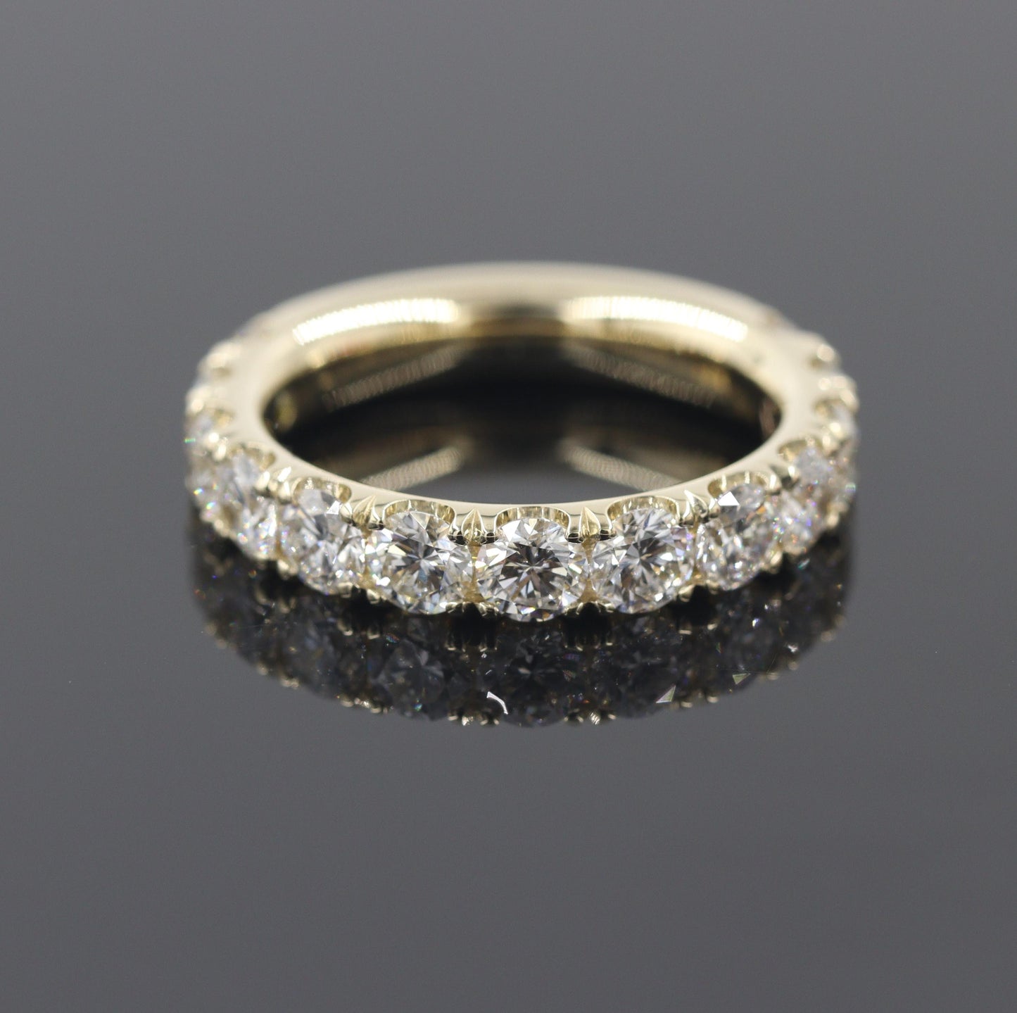 Round Diamond 3/4 Eternity Wedding Band - 14k Gold Diamond 3.9mm Width Stackable Band - Anniversary Ring