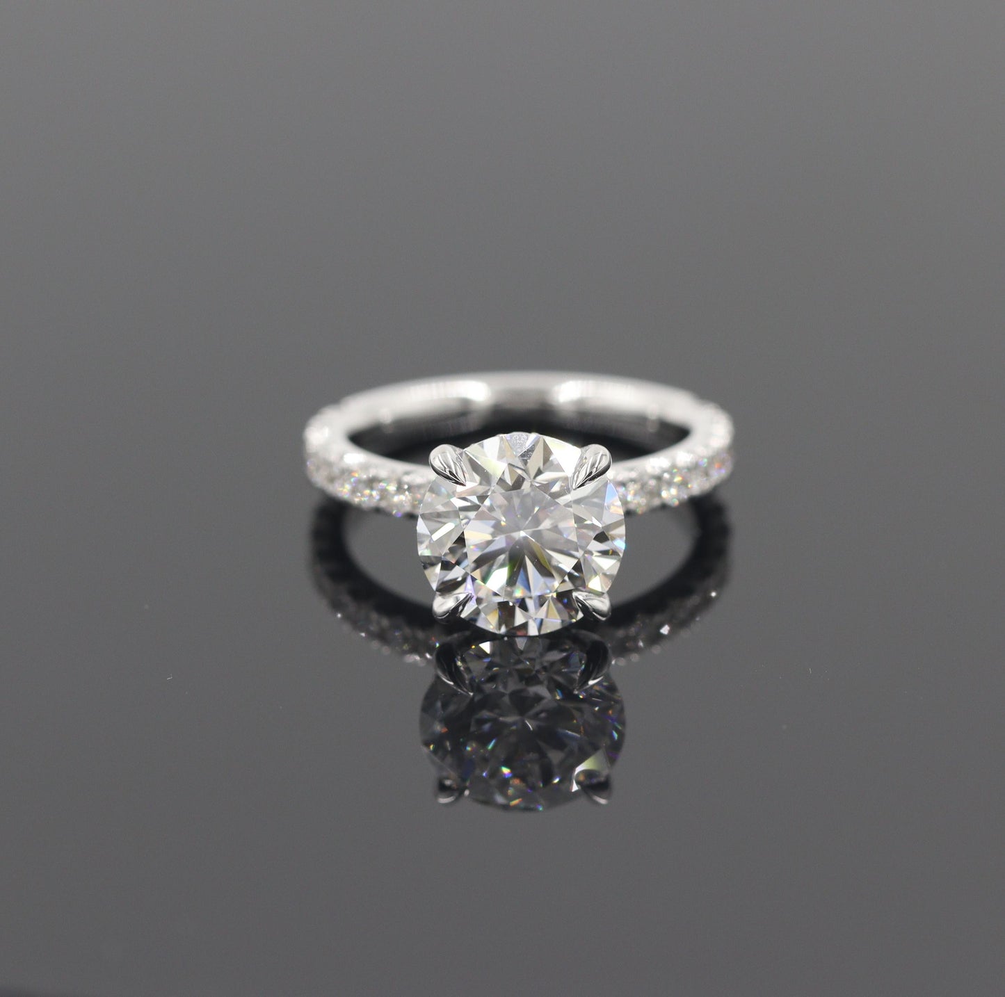 Round Diamond Engagement Ring, 14K Gold French Pave Hidden Halo Diamond 4 Prong Ring - Anniversary gift