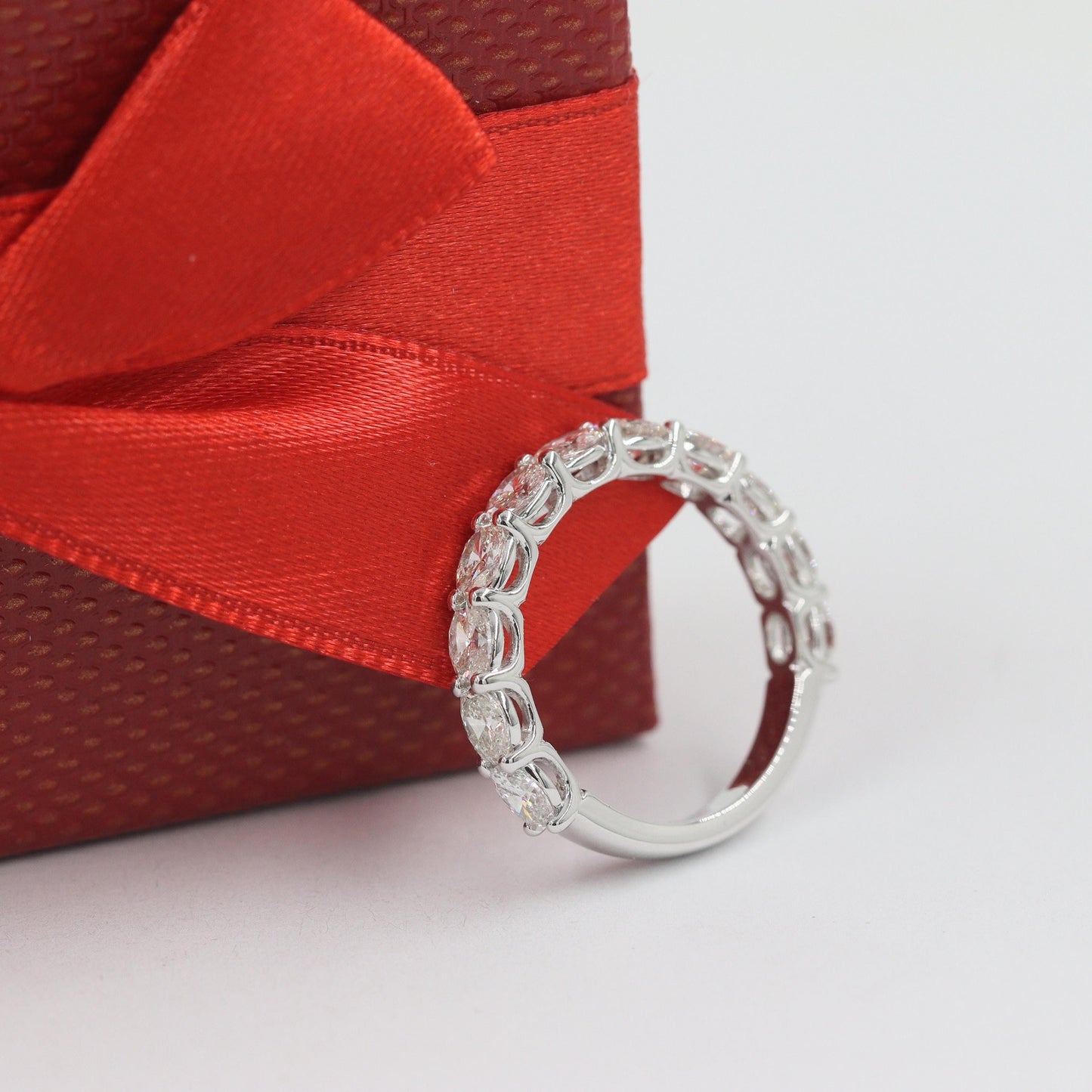 Oval Natural Diamond 3/4 Eternity Band: Platinum, 14K, 18K Gold Wedding Ring - Anniversary gift