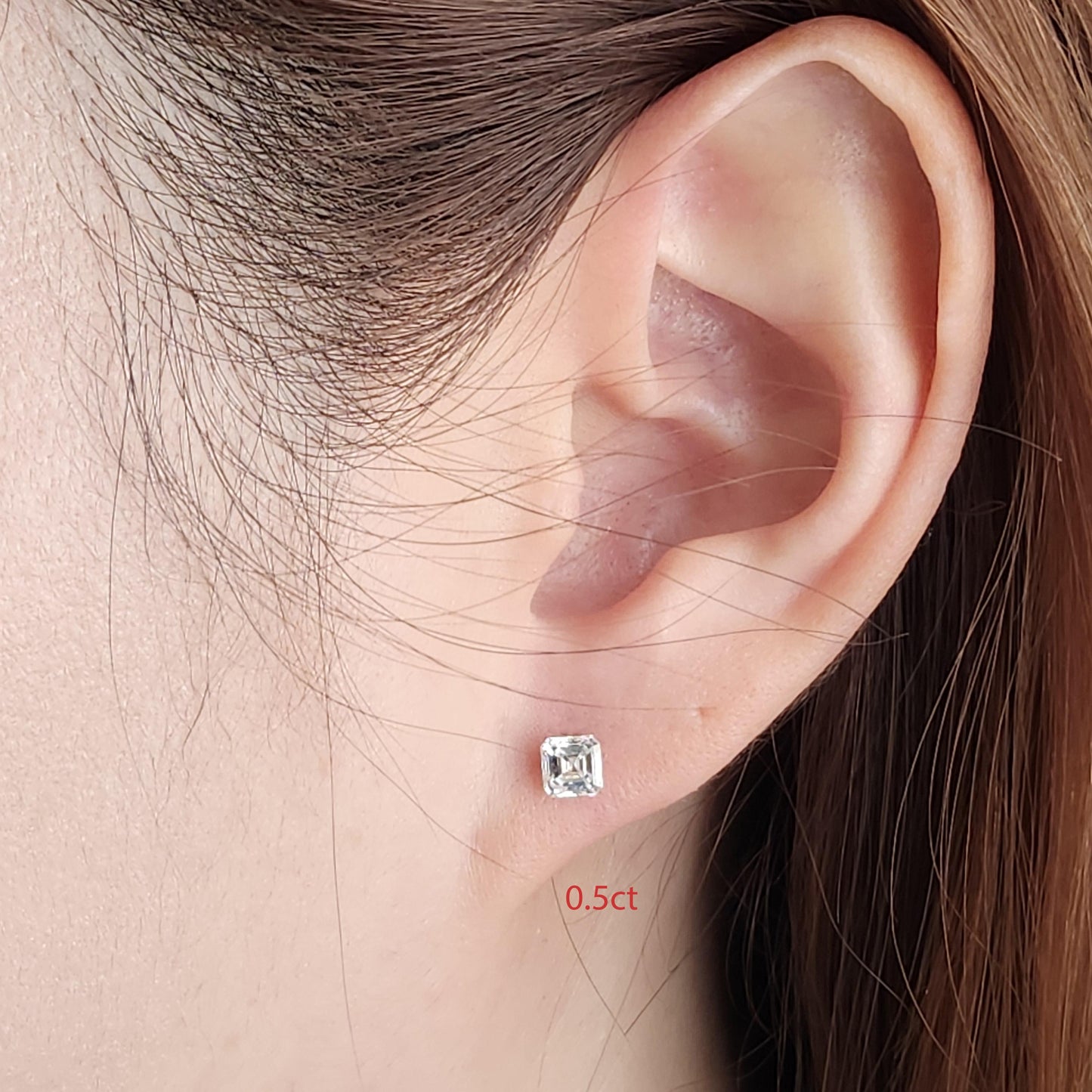 Asscher Cut Diamond Solitaire Earrings: 14K Gold Invisible Setting Stud Earring / Anniversary gift
