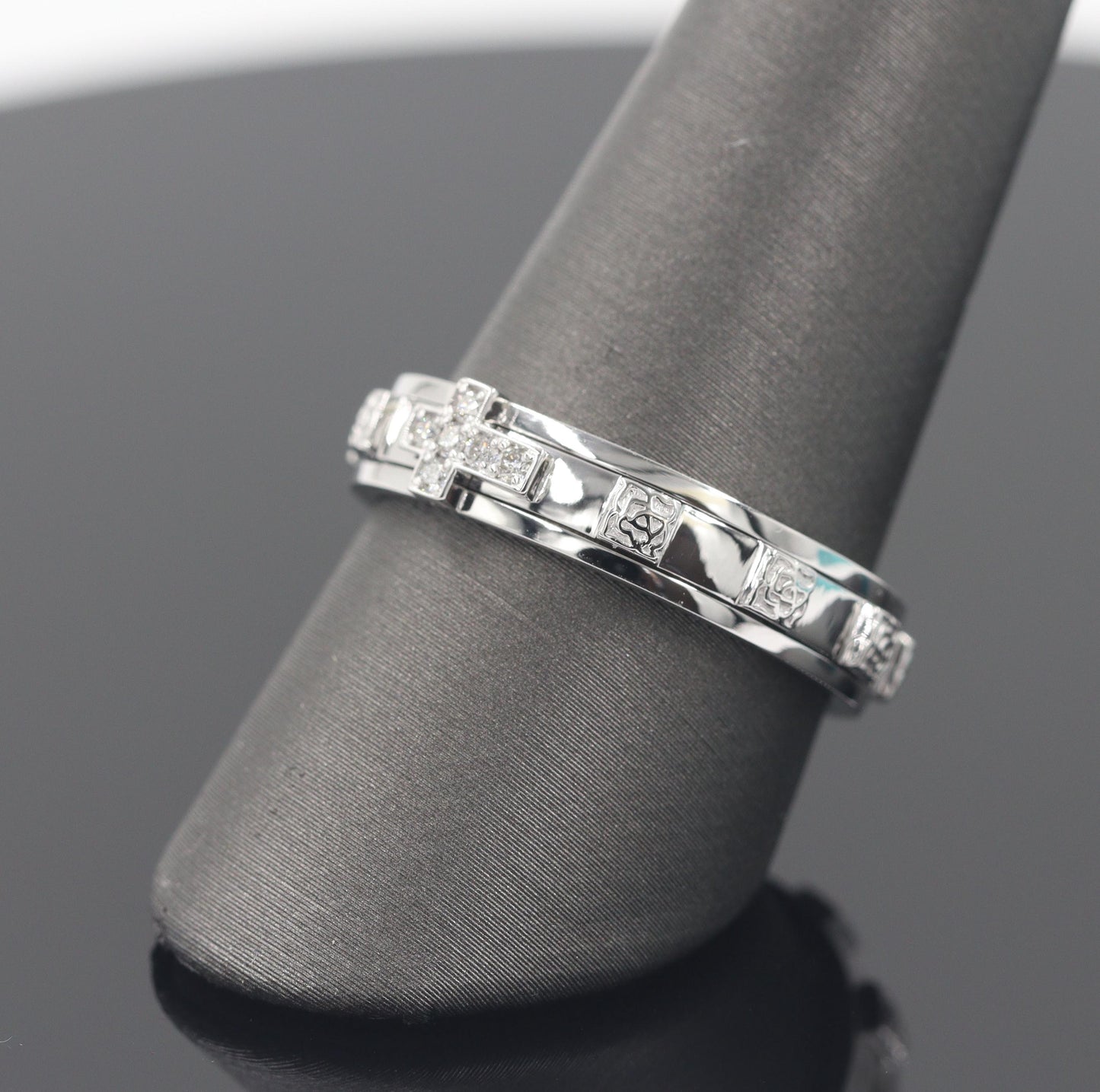 14K Gold Natural Diamond Rosary Ring: Christian Anniversary Gift