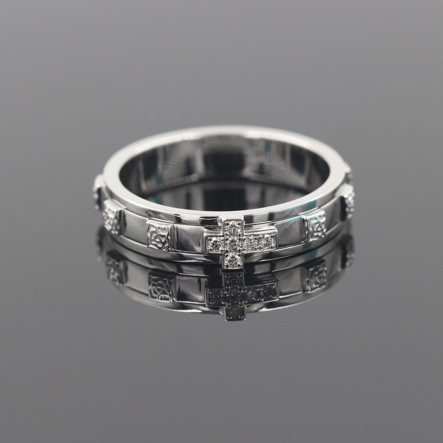 14K Gold Natural Diamond Rosary Ring: Christian Anniversary Gift
