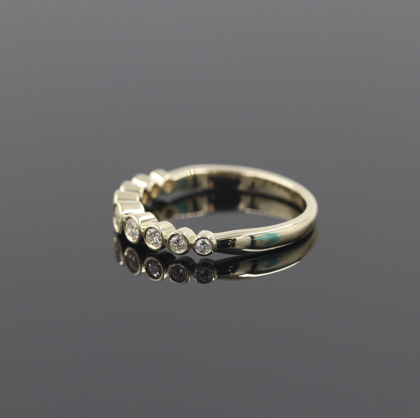 14K Gold  Natural Diamond Bezel Ring: Half Eternity Stackable Band