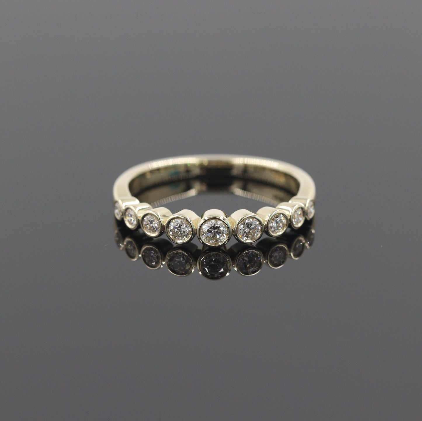 14K Gold  Natural Diamond Bezel Ring: Half Eternity Stackable Band