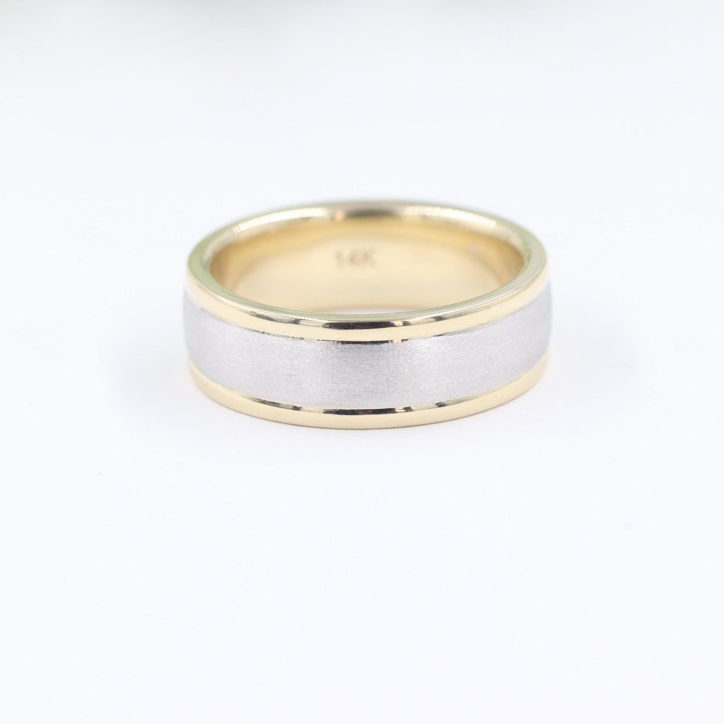 Handmade 14K Two Tone Gold Wedding Band - Engraved Low Oval Ring