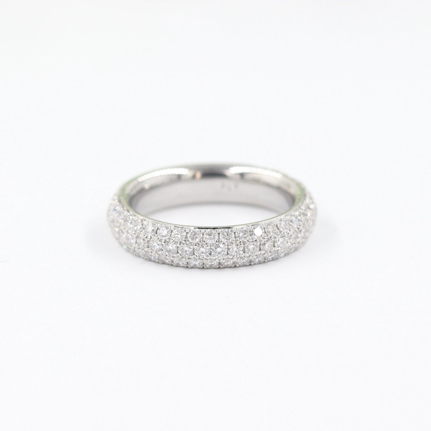 14K Gold 3 Row Natural Diamond Eternity 4.0mm Wedding Band : 3/4 Eternity Stackable Ring - 3 Row Diamond Anniversary Ring