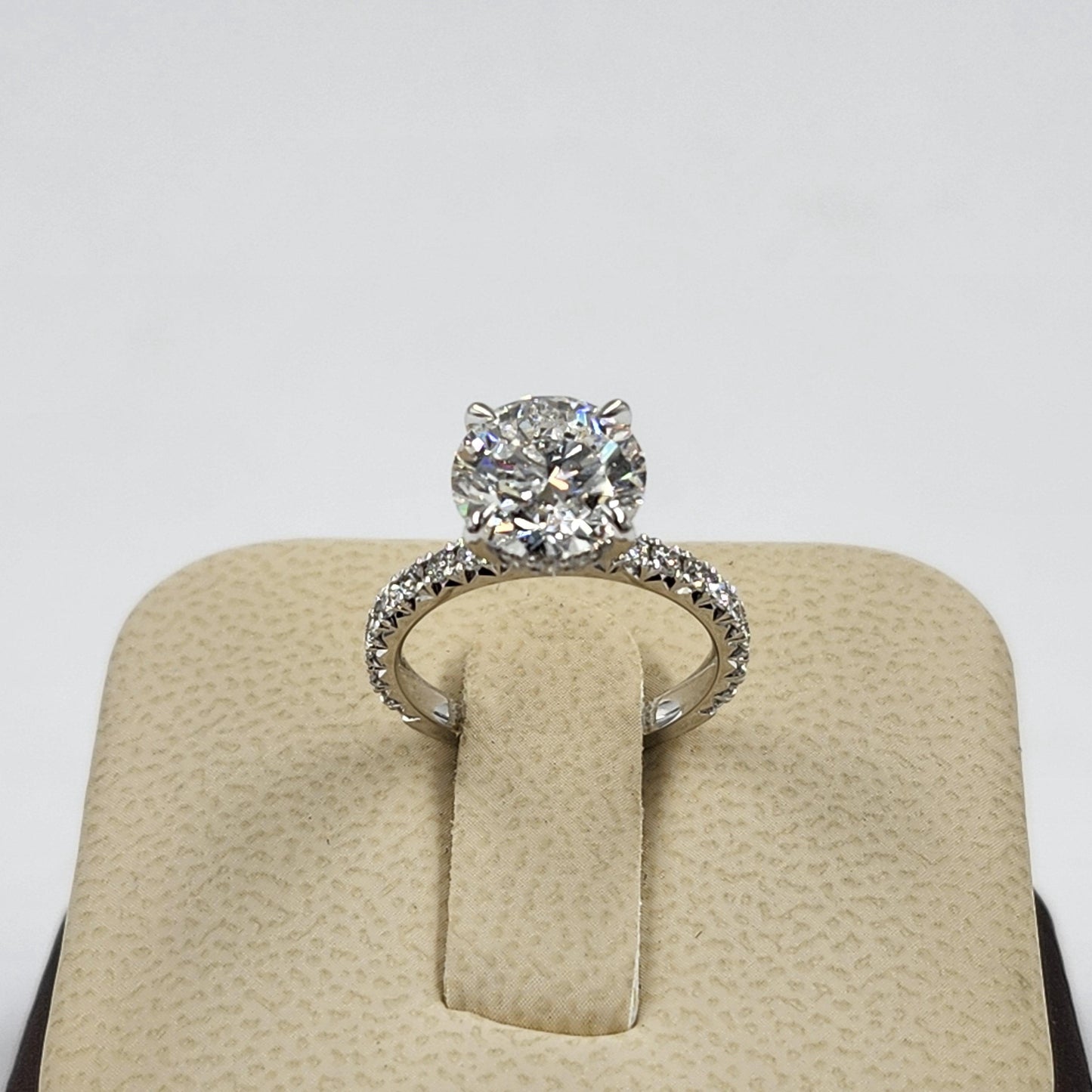 Round Diamond Engagement Ring, 14K Gold French Pave Hidden Halo Diamond 4 Prong Ring - Anniversary gift