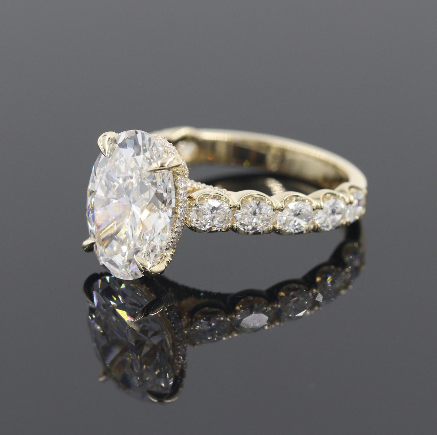 6ct Diamond Engagement Ring: 14K Gold Oval Halo Diamond Ring - Anniversary gift