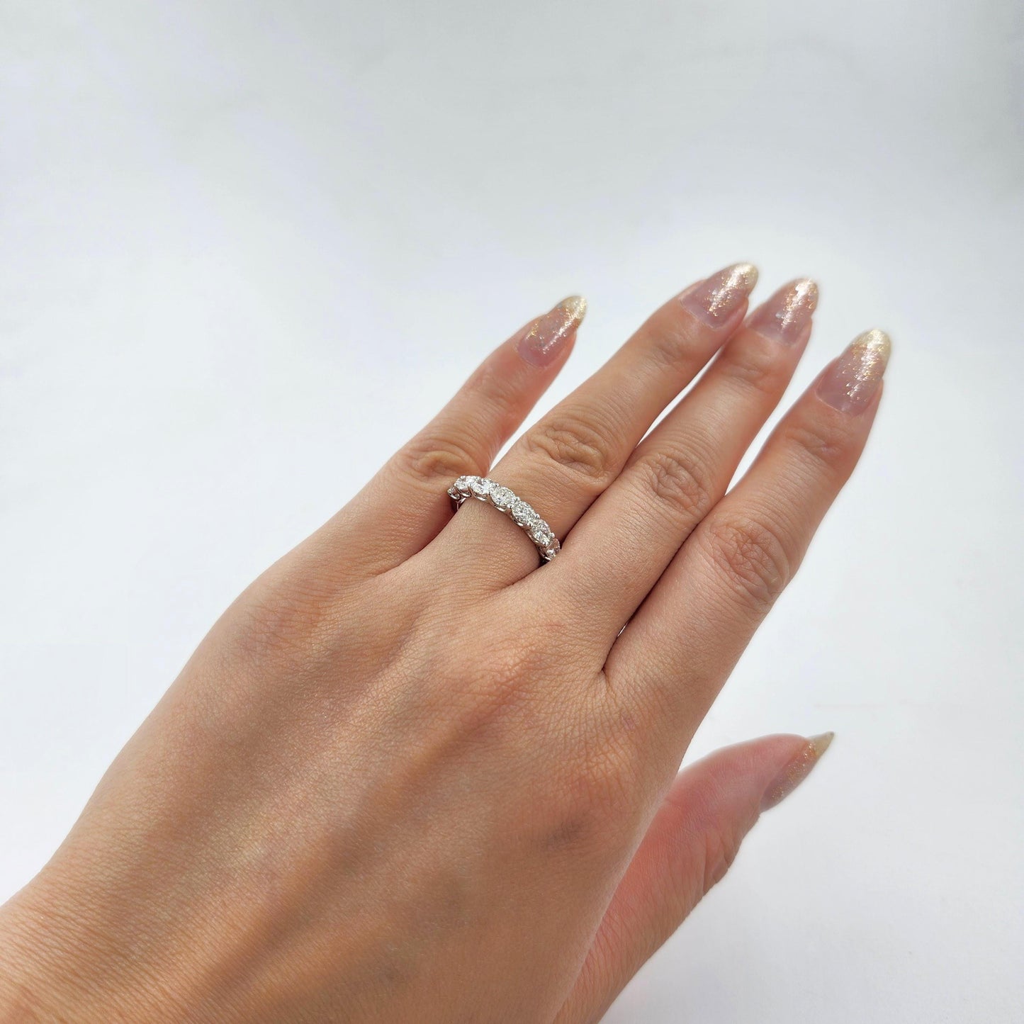 Oval Natural Diamond 3/4 Eternity Band: Platinum, 14K, 18K Gold Wedding Ring - Anniversary gift