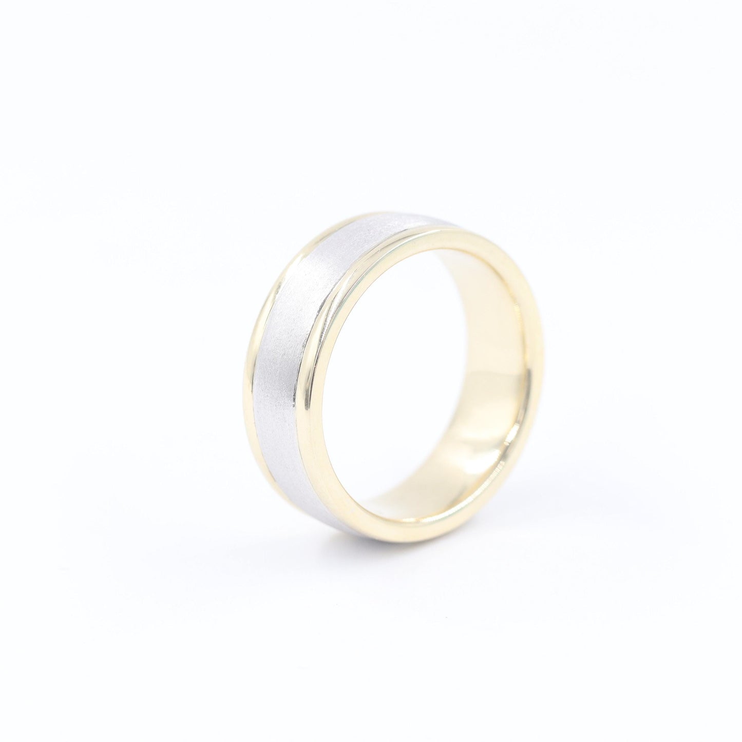 Handmade 14K Two Tone Gold Wedding Band - Engraved Low Oval Ring
