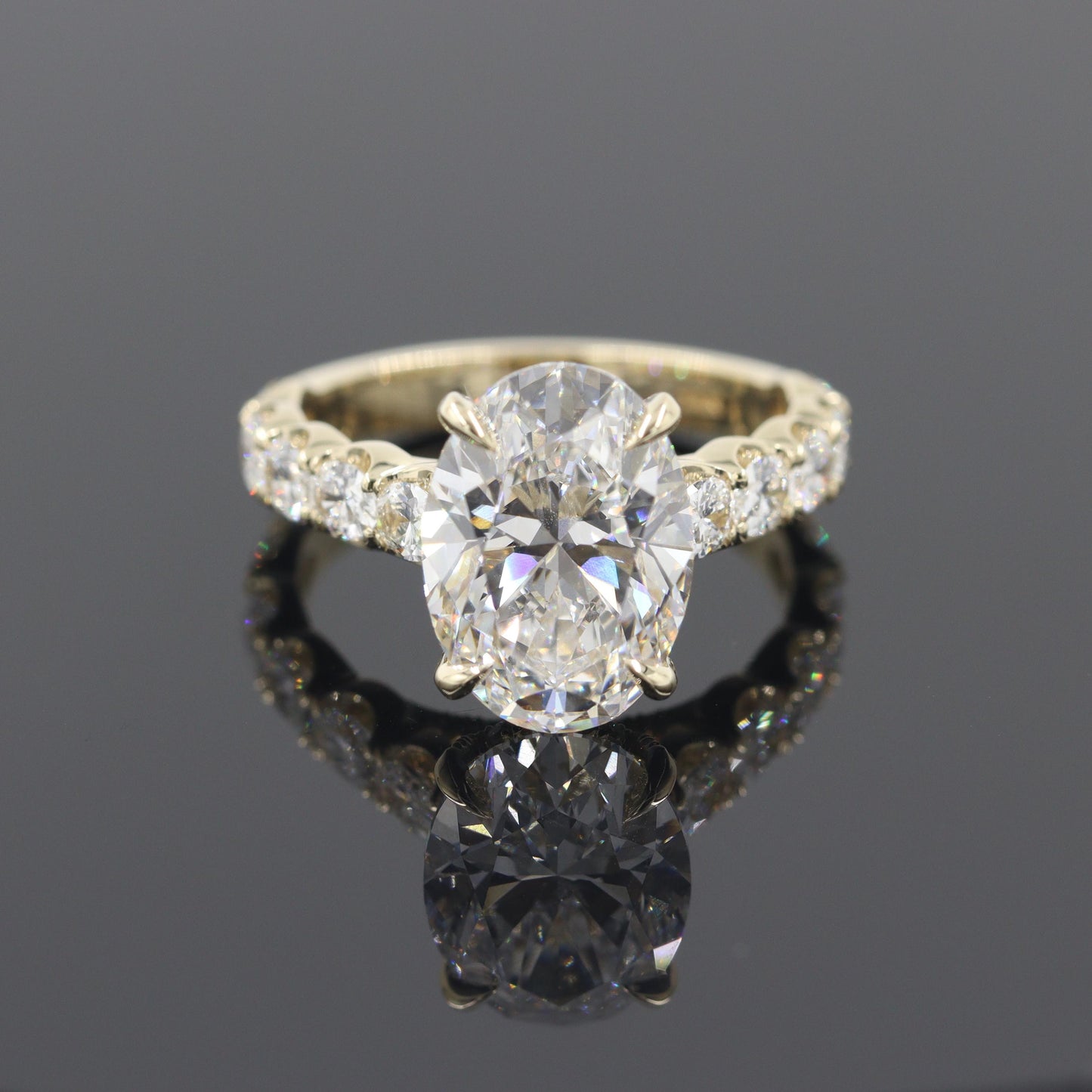 6ct Diamond Engagement Ring: 14K Gold Oval Halo Diamond Ring - Anniversary gift