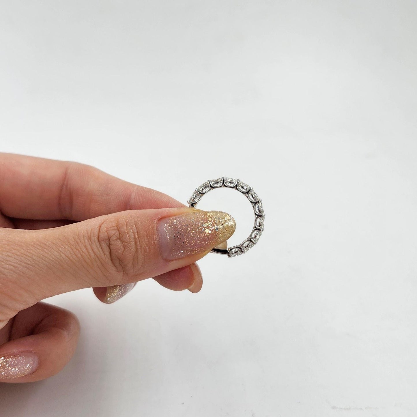 Oval Natural Diamond 3/4 Eternity Band: Platinum, 14K, 18K Gold Wedding Ring - Anniversary gift