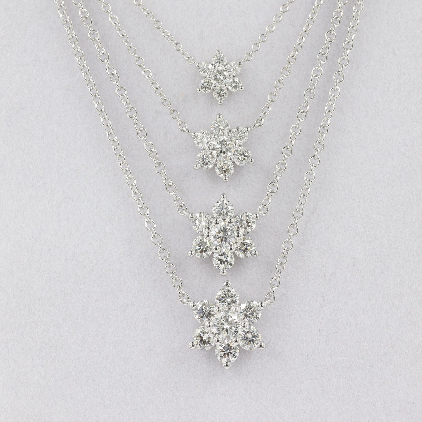 14K Gold Diamond Flower Necklace: Natural Diamond Snowflake Pendant - Anniversary gift