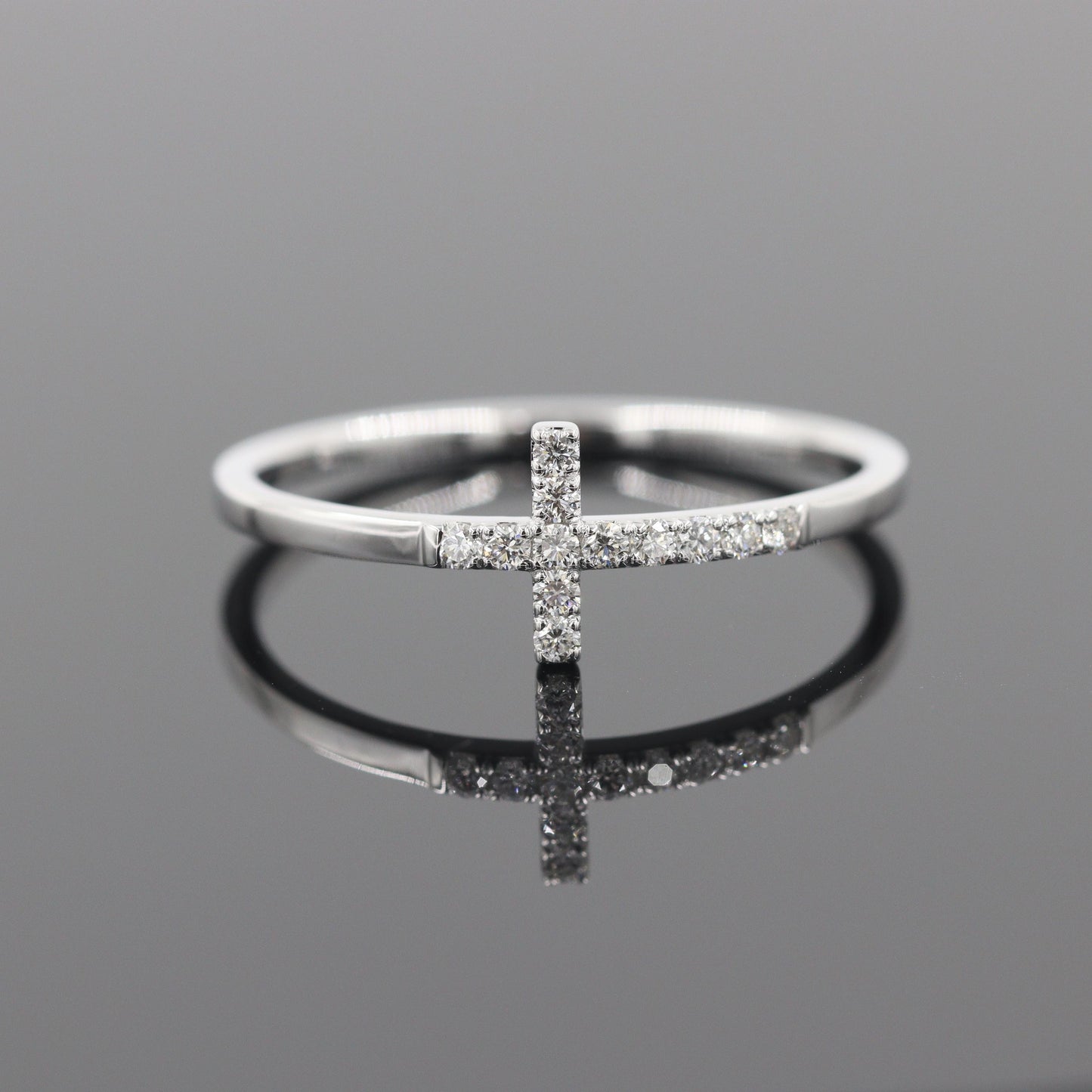 14K Gold Natural Diamond Cross Ring: Religious Wedding Band