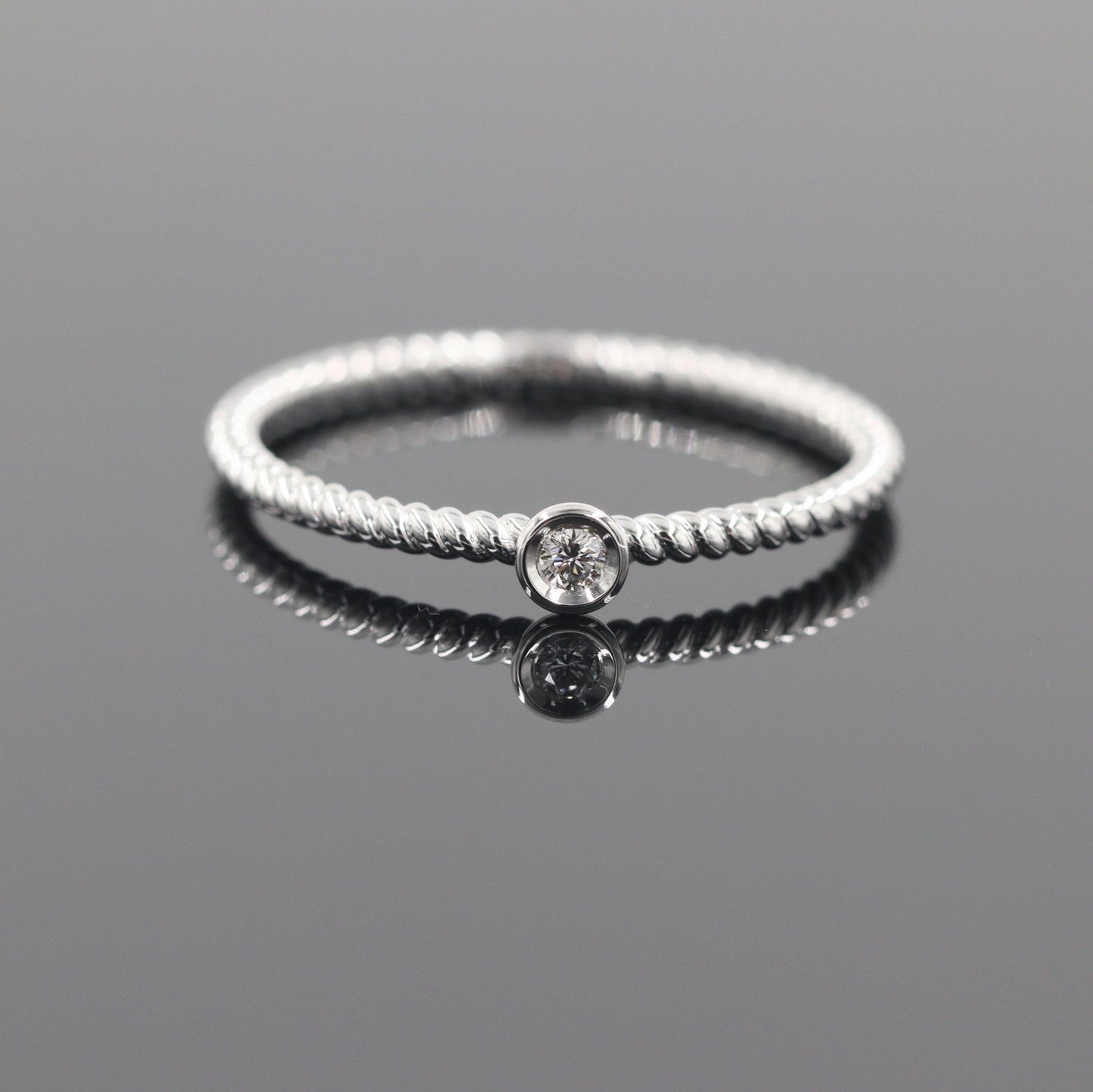 14K Gold Natural Diamond Wedding Ring: Dainty Twist Bezel Diamond Band - Anniversary gift