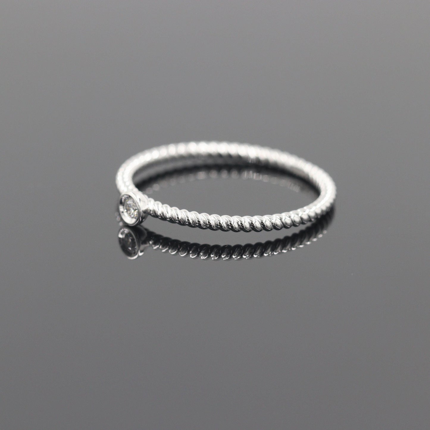 14K Gold Natural Diamond Wedding Ring: Dainty Twist Bezel Diamond Band - Anniversary gift