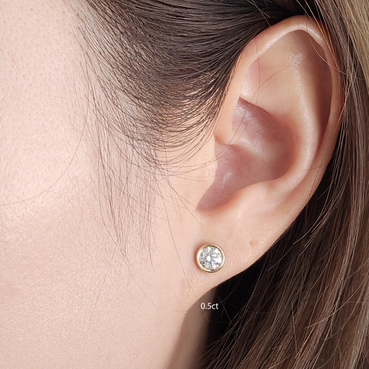 Diamond Bezel Set Stud Earrings/14K gold Diamond Solitaire Stud Earrings/Bridesmaid Wedding Gift/Single or Pair/anniversary gift