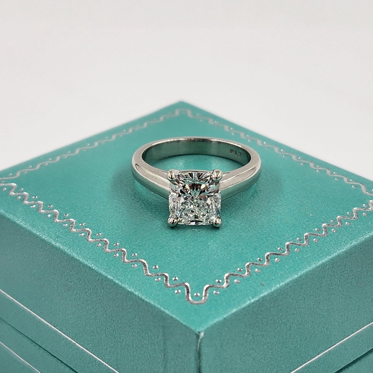 Cushion Cut Solitaire Diamond Platinum Engagement Ring - Anniversary gift