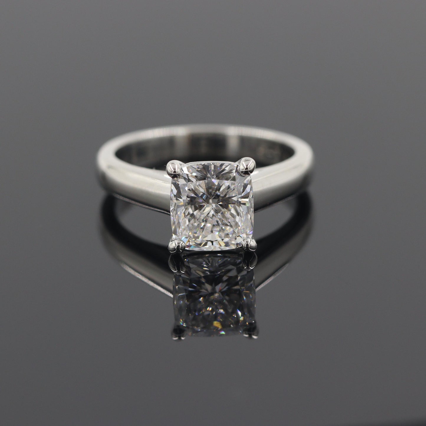 Cushion Cut Solitaire Diamond Platinum Engagement Ring - Anniversary gift
