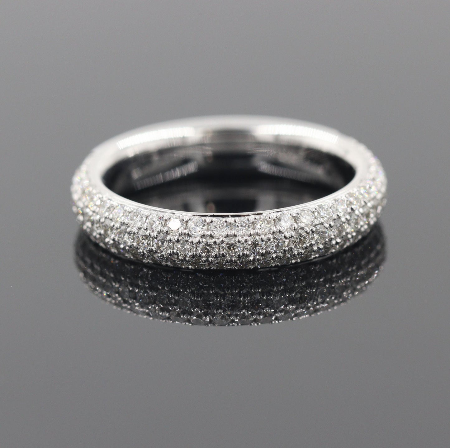 14K Gold 3 Row Natural Diamond Eternity 4.0mm Wedding Band : 3/4 Eternity Stackable Ring - 3 Row Diamond Anniversary Ring