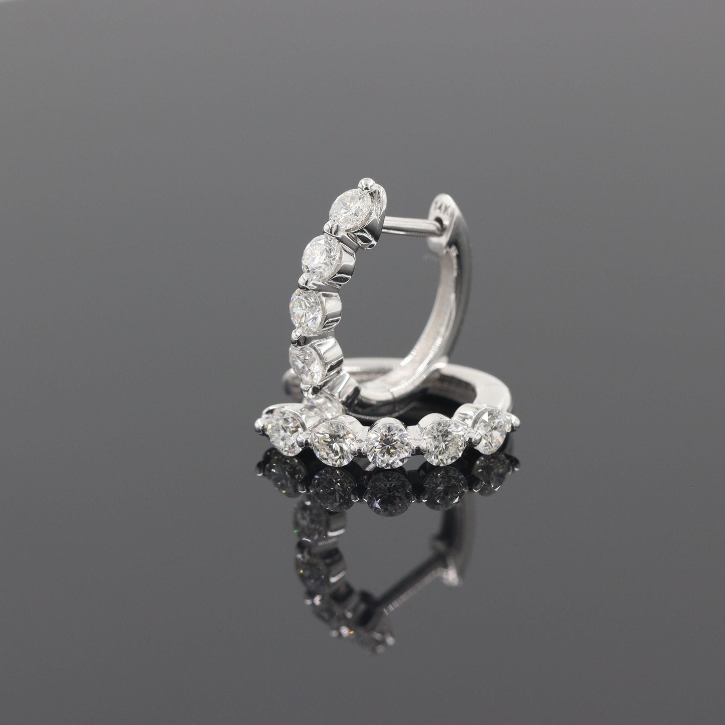 Single Prong Five Natural Diamond Hoop Earrings / 14K,18K gold Single Prong 0.88ct Diamond Hoop Earring / Anniversary gift