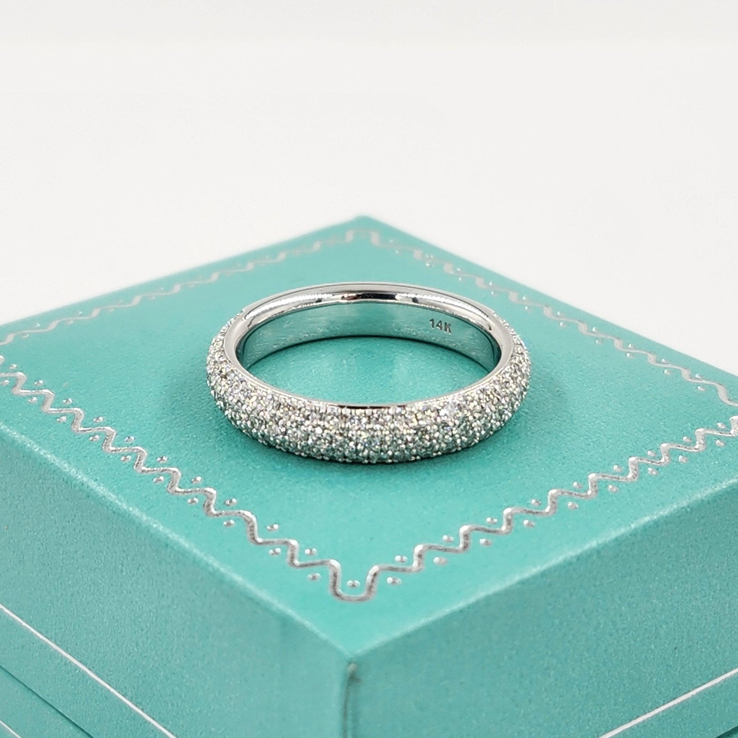 14K Gold 3 Row Natural Diamond Eternity 4.0mm Wedding Band : 3/4 Eternity Stackable Ring - 3 Row Diamond Anniversary Ring