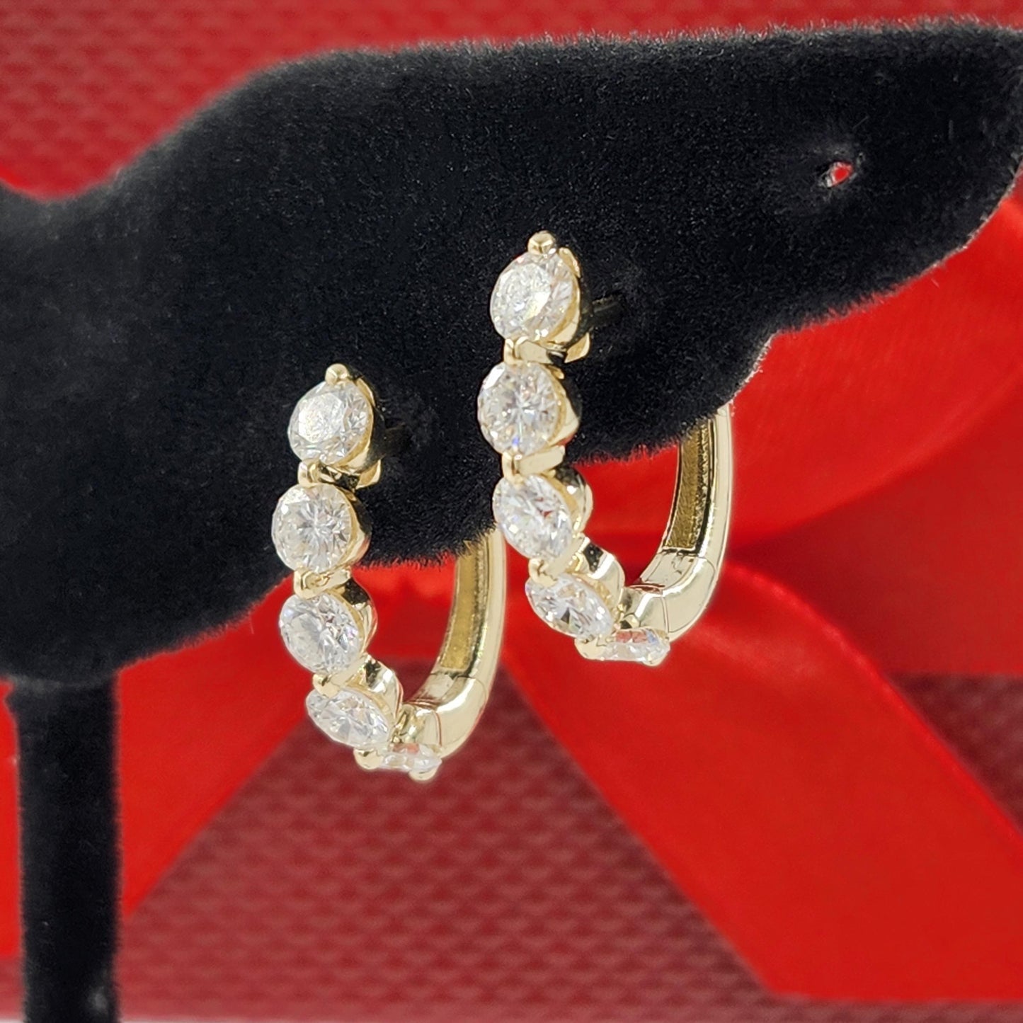 Diamond Hoop Earrings: 14K,18K gold Single Prong Diamond 1.5ct Hoop Earring - Anniversary gift