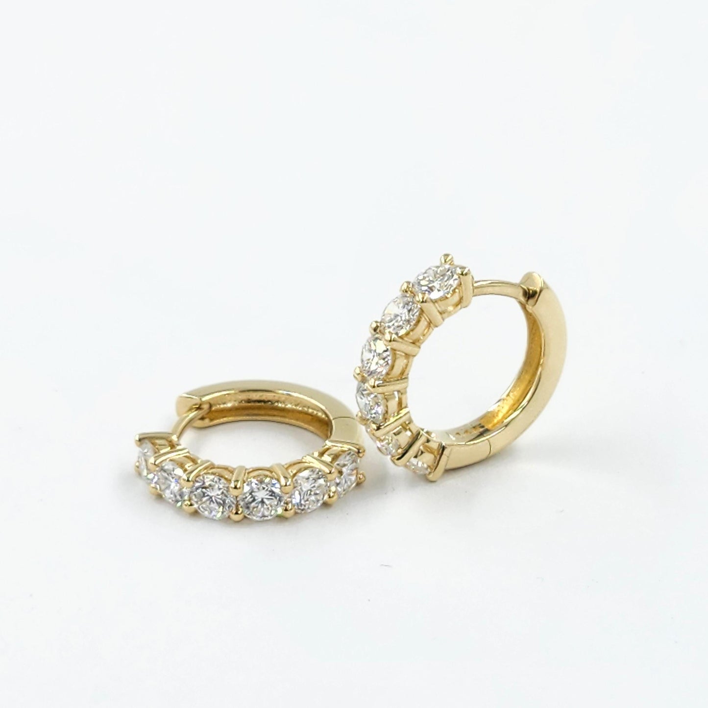 Diamond Hoop Earrings: 14K,18K gold Prong Diamond 1.4ct Hoop Earring - Anniversary gift