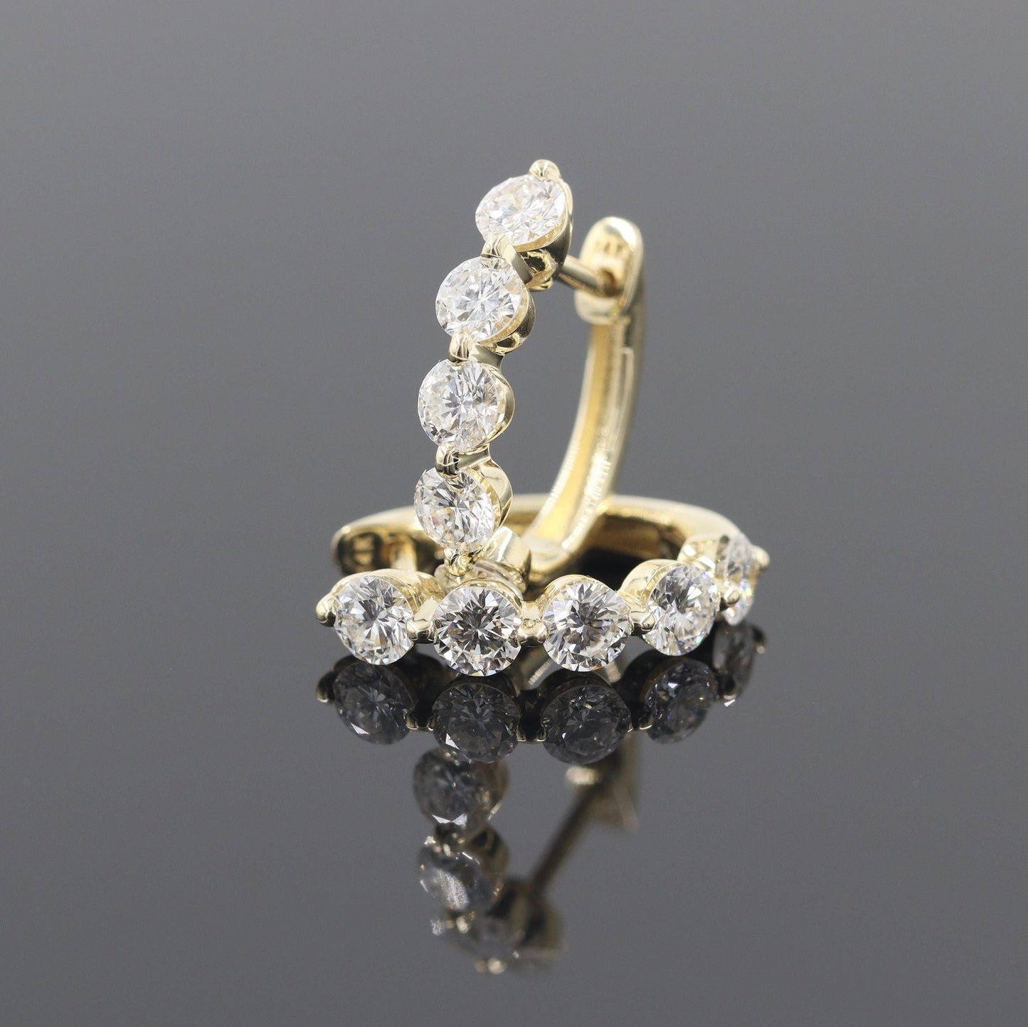 Diamond Hoop Earrings: 14K,18K gold Single Prong Diamond 1.5ct Hoop Earring - Anniversary gift