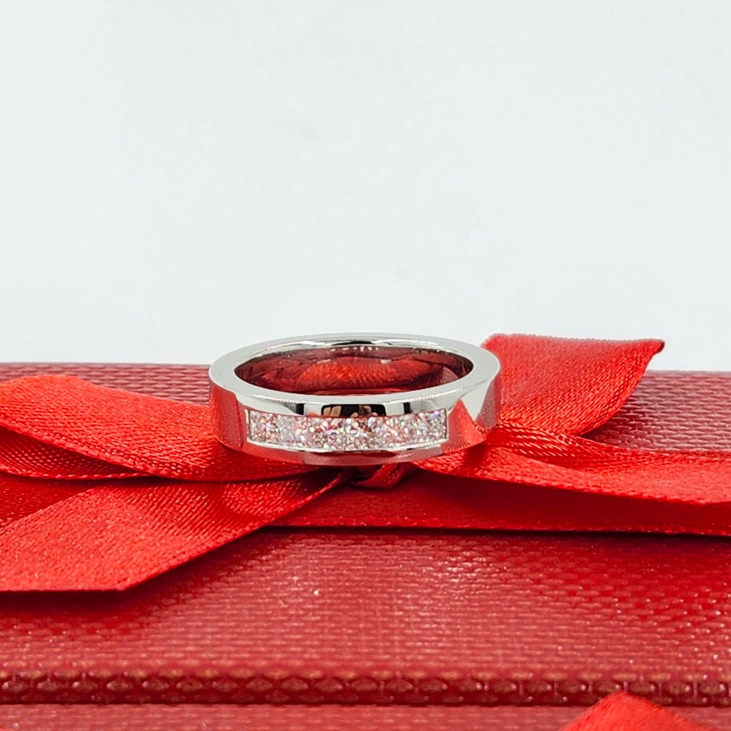 Handmade Princess Cut Diamond Man's Ring - 5mm Platinum Wedding Ring - Anniversary gift