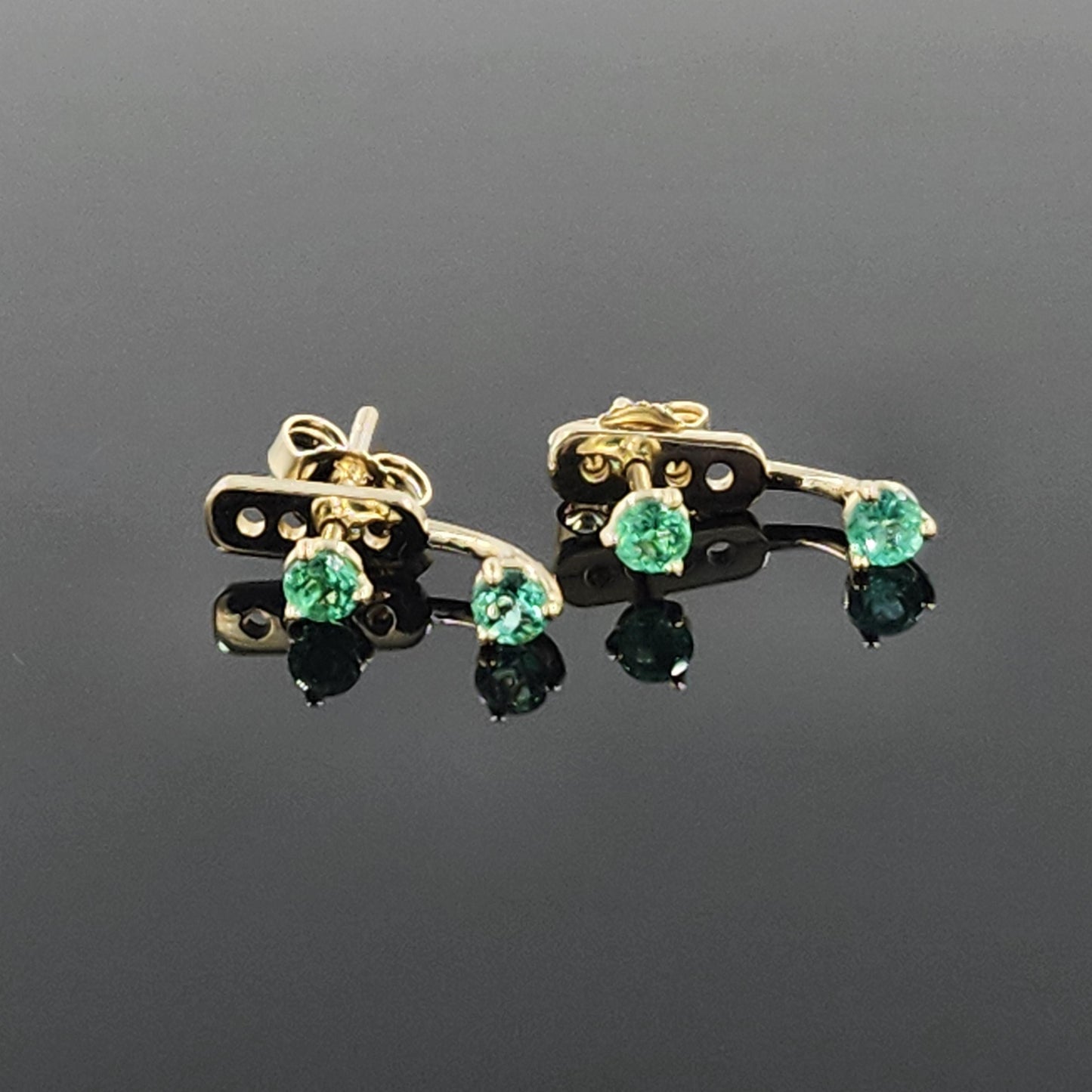 14K Gold Round Emerald Jacket Earrings:0.1ct Natural Round Emerald Prong Studs - Anniversary gifts