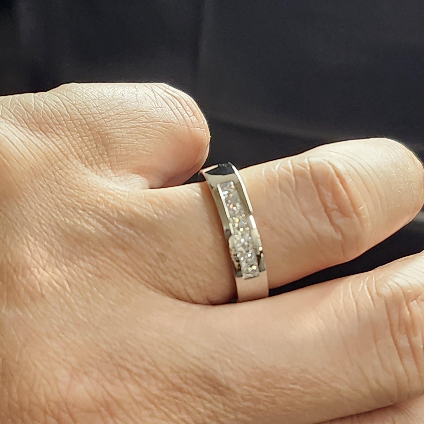 Handmade Princess Cut Diamond Man's Ring - 5mm Platinum Wedding Ring - Anniversary gift
