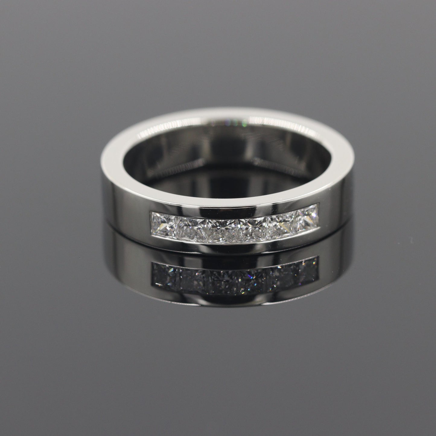 Handmade Princess Cut Diamond Man's Ring - 5mm Platinum Wedding Ring - Anniversary gift