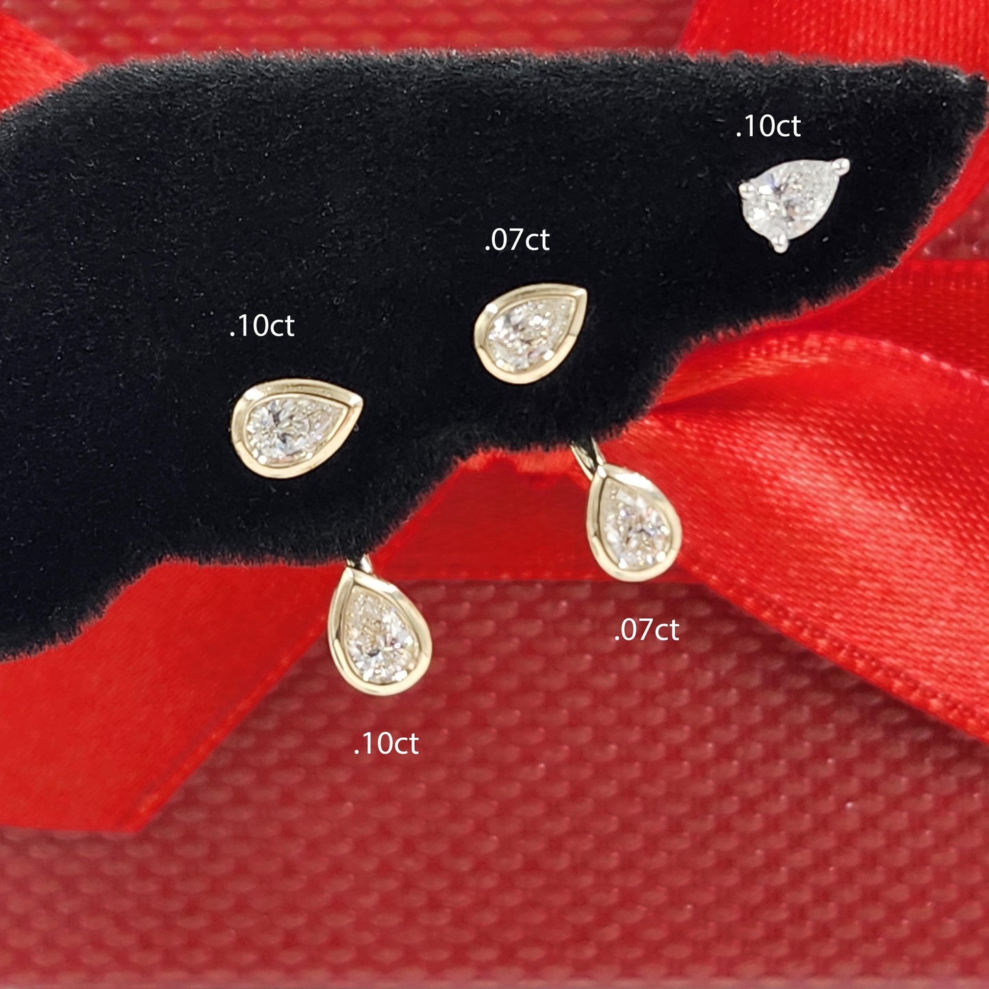 Handmade Pear Natural Diamond Stud Earrings: 14k Gold Bezel Set / Anniversary gift